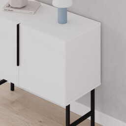Decortie Modern Tona Console Cabinet W/soft-Close 2 Doors Sideboard Black Metal Legs 88(W)Cm, White - thumbnail 5