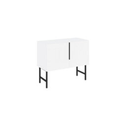 Decortie Modern Tona Console Cabinet W/soft-Close 2 Doors Sideboard Black Metal Legs 88(W)Cm, White - thumbnail 2