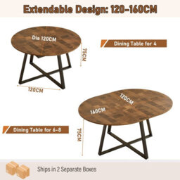 Extendable Round Dining Table, 120-160 Cm Oval Kitchen Table - thumbnail 2
