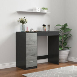 Urbn-Living Urbnliving Height 79.5Cm 3 Drawer Wooden Bedroom Dressing Computer Work Table Desk Black Carcass And Ash Grey Drawers Jewellery - thumbnail 3
