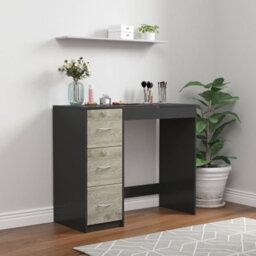 Urbn-Living Urbnliving Height 79.5Cm 3 Drawer Wooden Bedroom Dressing Computer Work Table Desk Black Carcass And Ash Grey Drawers Jewellery