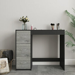 Urbn-Living Urbnliving Height 79.5Cm 3 Drawer Wooden Bedroom Dressing Computer Work Table Desk Black Carcass And Ash Grey Drawers Jewellery - thumbnail 2