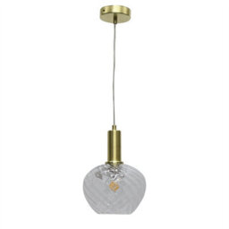 First Choice Lighting Set Of 2 Bradson - Clear Swirl Glass Satin Brass Deco Pendant Fittings - thumbnail 2