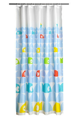 Premier Housewares Interiors By Premier Fish Design Shower Curtain With 12 Hooks, Polyester Shower Curtain Liner, Water-Resistant Bathroom Curtain