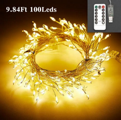 Amorly Led String Lights, 9.84Ft 100Leds, With Remote Control, For Parties, Indoor And Outdoor Lighting, Garden Decoration (Warm White) - image 1