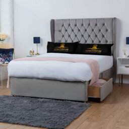 UKBEDFURNITURE Mary Grey Plush Wingback Divan Bed Base With 54 Inch Headboard - No Storage - thumbnail 2
