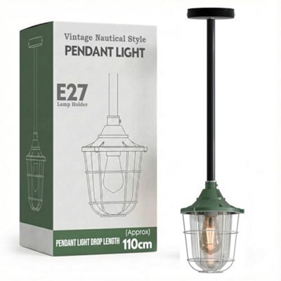 Conduit Pendant Light Kit Industrial Farmhouse Black Steel E27 Green Cage Fitting Ceiling Fixture 50Cm Length Without Bulb - image 1