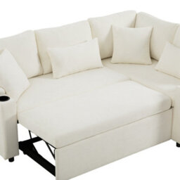 Abrihome Beige L-Shaped Extendable Corner Sofa With Storage, Usb Charging, Cup Holders, Armrest Tray & 4 Cushions - thumbnail 9