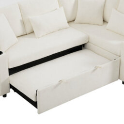 Abrihome Beige L-Shaped Extendable Corner Sofa With Storage, Usb Charging, Cup Holders, Armrest Tray & 4 Cushions - thumbnail 8