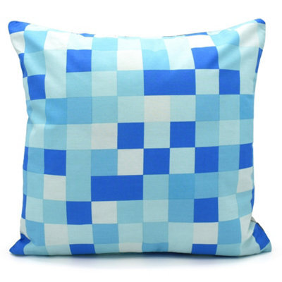 Velosso Modern Design Pixelated Print Decorative Cushion, Polycotton Blend Sofa Cushion, Vibrant Colours - Blue