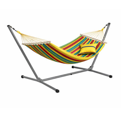 Amazonas Aruba Vanilla Single Spreader Bar Cotton Weatherproof Garden Hammock With Metal Stand