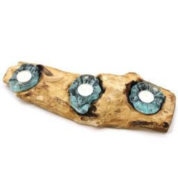 Molton Glass & Wood Triple Candle Holder - Handcrafted Natural Decor - thumbnail 8