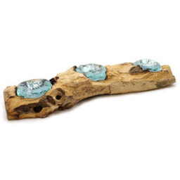 Molton Glass & Wood Triple Candle Holder - Handcrafted Natural Decor - thumbnail 9