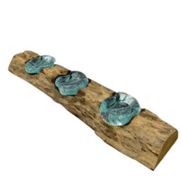 Molton Glass & Wood Triple Candle Holder - Handcrafted Natural Decor - thumbnail 4