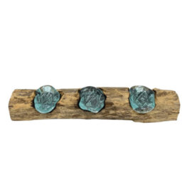 Molton Glass & Wood Triple Candle Holder - Handcrafted Natural Decor - thumbnail 5