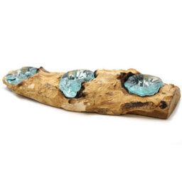 Molton Glass & Wood Triple Candle Holder - Handcrafted Natural Decor - thumbnail 6