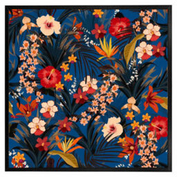"Andrew Lee Bright Red & Orange Tropical Flowers & Plants (Picutre Frame) / 16X16"" / Grey" - thumbnail 3