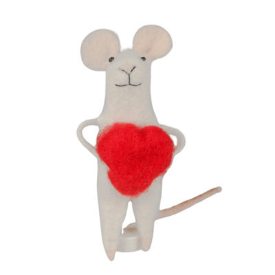 Originals International Ltd Originals Felt Mouse With Love Heart Decoration, Handcrafted Felt Hanging Decoration For Home And Christmas, 14 X 4.5 Cm