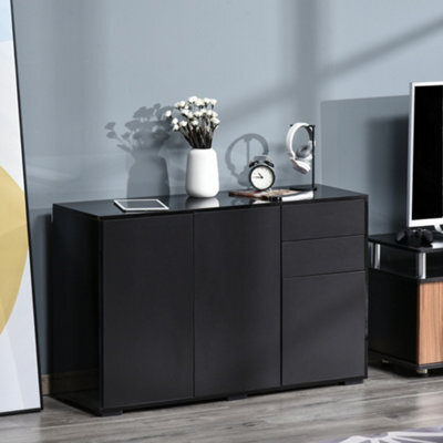 Homcom High Gloss Frame Side Cabinet With 2 Door And 2 Drawer, Black - image 1