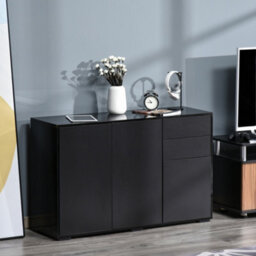 Homcom High Gloss Frame Side Cabinet With 2 Door And 2 Drawer, Black - thumbnail 1