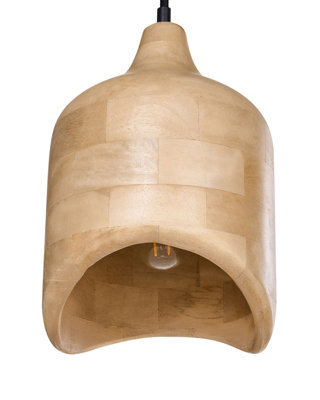 Wyld And Coco Light Brown Mango Wood Pendant Lamp With Curved Opening, Adjustable Drop For Dining And Living Rooms - image 1