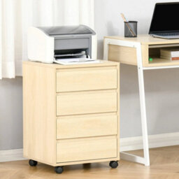 Mobile Vertical Filing Cabinet With 4 Drawers For Home, Natural - thumbnail 3