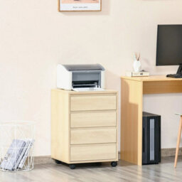 Mobile Vertical Filing Cabinet With 4 Drawers For Home, Natural - thumbnail 6