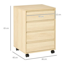 Mobile Vertical Filing Cabinet With 4 Drawers For Home, Natural - thumbnail 2