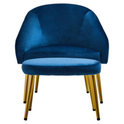 Orsina Midnight Blue Velvet Arm Chair With Footstool, Velvet Upholstered Accent Chair & Footstool, Armchair Set - thumbnail 2