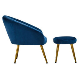 Orsina Midnight Blue Velvet Arm Chair With Footstool, Velvet Upholstered Accent Chair & Footstool, Armchair Set - thumbnail 3