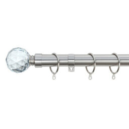 A.unique Home Gem Crystal Ball Metal Extendable Curtain Pole With Rings And Fittings (25/28mm) - Brushed Steel, 120Cm-220Cm Approx