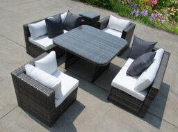 UK Leisure World Rattan Dining Garden Wicker Outdoor Conservatory Corner Sofa Furniture Set Cube Grey - thumbnail 5