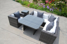 UK Leisure World Rattan Dining Garden Wicker Outdoor Conservatory Corner Sofa Furniture Set Cube Grey - thumbnail 1