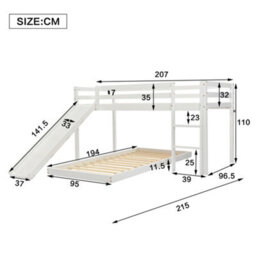 Btm Cabin Bunk Bed White With Slide Adjustable Ladder And Lower Bed 190X90Cm Plus 200X90Cm - thumbnail 4