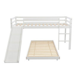 Btm Cabin Bunk Bed White With Slide Adjustable Ladder And Lower Bed 190X90Cm Plus 200X90Cm - thumbnail 5