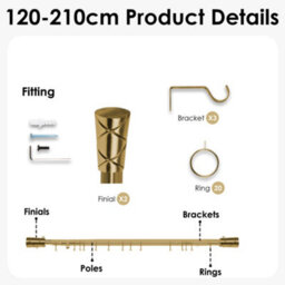 Oxford Homeware Satin Antique Brass Effect Extendable Curtain Pole With Metal Cylinder Finials, (L)1200mm-2100mm (Dia)28mm - thumbnail 4