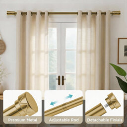Oxford Homeware Satin Antique Brass Effect Extendable Curtain Pole With Metal Cylinder Finials, (L)1200mm-2100mm (Dia)28mm - thumbnail 2