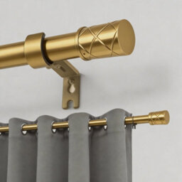 Oxford Homeware Satin Antique Brass Effect Extendable Curtain Pole With Metal Cylinder Finials, (L)1200mm-2100mm (Dia)28mm - thumbnail 1