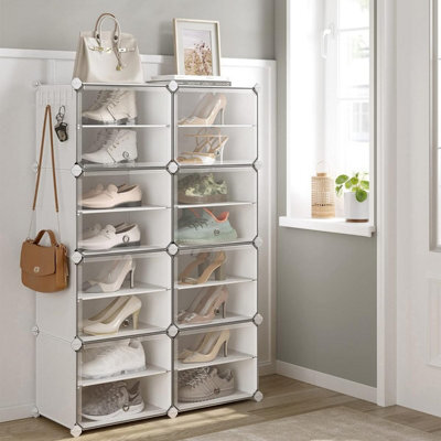 Songmics Interlocking Shoe Rack, Plastic Shoe Storage Cabinet, 8-Slot Modular Storage Organiser Unit, Plastic Panels, White - image 1