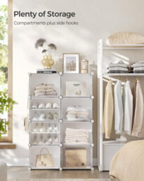 Songmics Interlocking Shoe Rack, Plastic Shoe Storage Cabinet, 8-Slot Modular Storage Organiser Unit, Plastic Panels, White - thumbnail 7