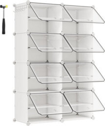 Songmics Interlocking Shoe Rack, Plastic Shoe Storage Cabinet, 8-Slot Modular Storage Organiser Unit, Plastic Panels, White - thumbnail 9