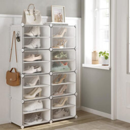 Songmics Interlocking Shoe Rack, Plastic Shoe Storage Cabinet, 8-Slot Modular Storage Organiser Unit, Plastic Panels, White