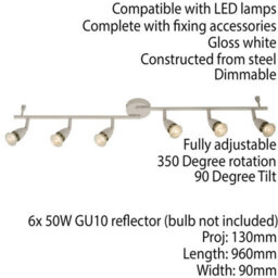 Adjustable Ceiling Spotlight Gloss White 6 Light Bar Downlight Modern Lamp - thumbnail 2