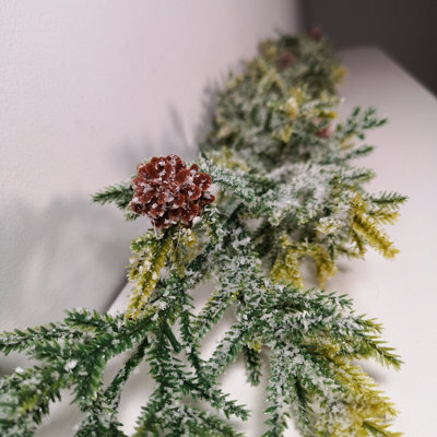 Samuel Alexander 160Cm Realistic Look Christmas Green Spruce Garland With Frosting And Plastic Pine Cones - image 1