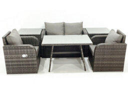Fimous Outdoor Garden Furniture Set Rattan Sofa Dining Table Set With Reclining Chair 2 Side Tables Dark Grey Mixed - thumbnail 1