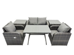 Fimous Outdoor Garden Furniture Set Rattan Sofa Dining Table Set With Reclining Chair 2 Side Tables Dark Grey Mixed - thumbnail 7