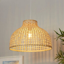 Lighting Collection Large Sun Weave Natural Rattan Style Open Lattice Dome Pendant Shade