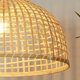 Lighting Collection Large Sun Weave Natural Rattan Style Open Lattice Dome Pendant Shade - thumbnail 4