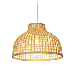 Lighting Collection Large Sun Weave Natural Rattan Style Open Lattice Dome Pendant Shade - thumbnail 2