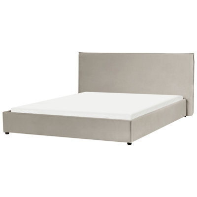 Beliani Bed Velvet Lavaur 180 X 200 Cm (Eu Super King) Taupe - image 1